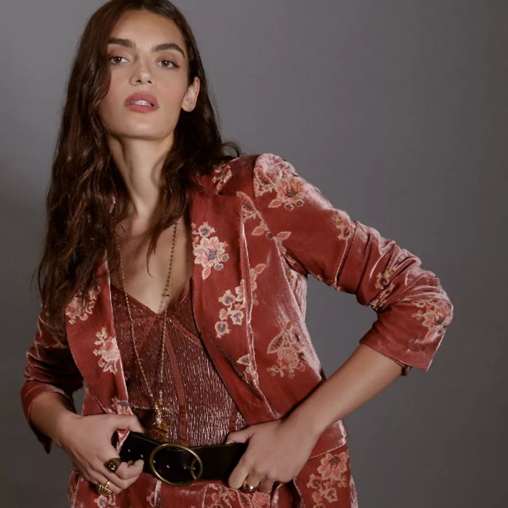 Anthropologie Hutch Floral Burnout Velvet Blazer Jacket Pink XS New